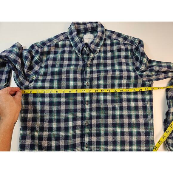 American Eagle size M medium mens green blue plaid flannel warm button up EUC - Picture 7 of 7